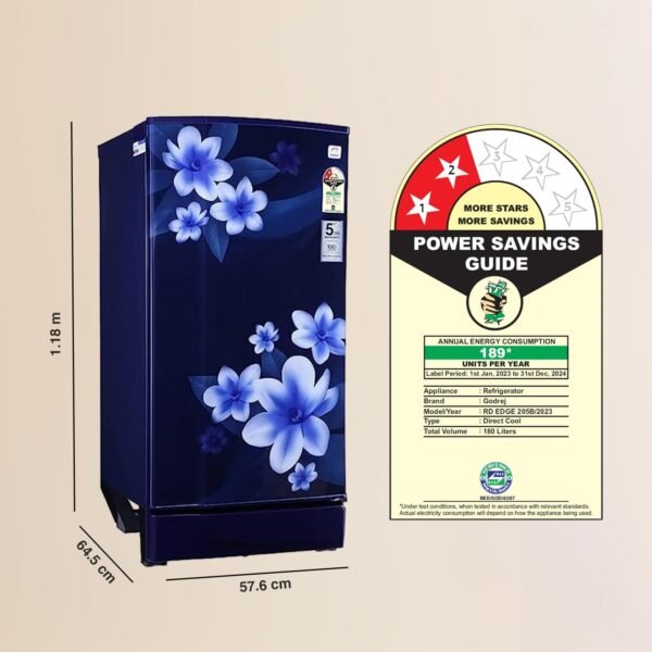 Godrej 180 L 2 Star Advanced Capillary Technology, With Jumbo Vegetable Tray Direct Cool Single Door Refrigerator(RD EDGE 205B WRF PP BL, Pep Blue) - Image 5