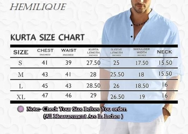 HEMILIQUE Mens Regular Fit Solid Cotton Blend Straight Kurta - Image 2