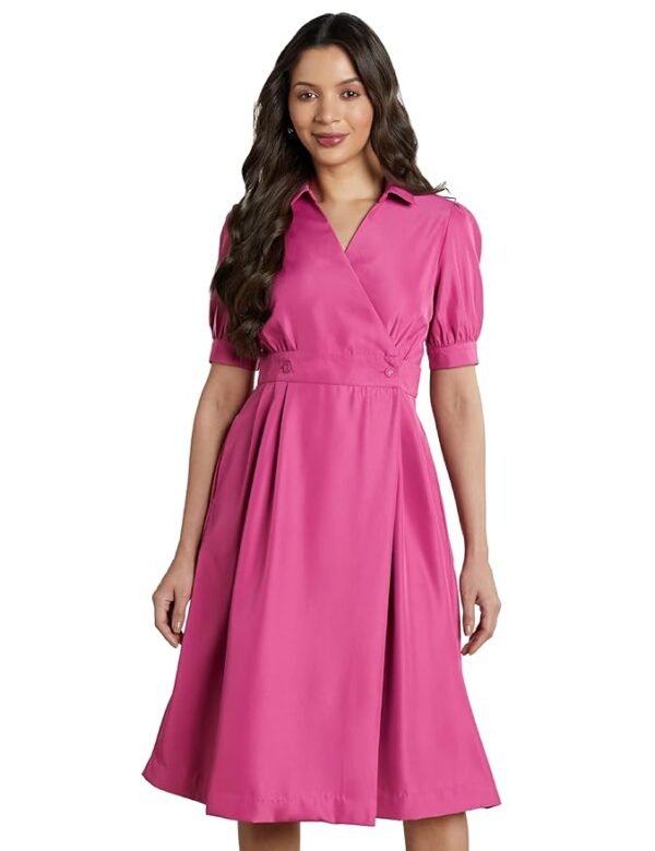 Symbol Premium Women's 'Desk-to-Dinner' Fit & Flare Wrap Dress (Midi Length | Stylish)